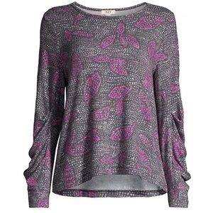 NIC+ZOE NZT super soft Dotty Leaves rayon blend sweater with reached sleeves M